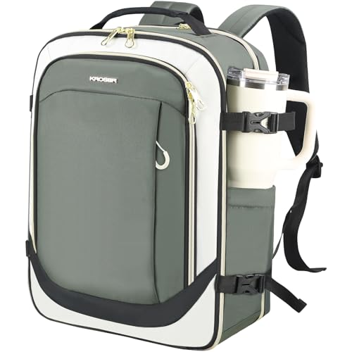 KROSER Laptop Backpack Large Computer Backpack Fits up to 17 Inch Laptop Water-Repellent 40L Travel Backpack Casual Daypack for Business/College/Women/Men-Beige/Army Green/Black - color: Beige/Army Green/Black