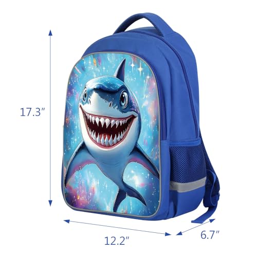 ZRENTAO Kids Backpack, 3D Reflective Cartoon, 600D Polyester & Dual Zippers, 17" Bookbag with Ergonomic Design for boys & girls age 6-18, Schark Space Style for school Children Kids - color: 03#shark