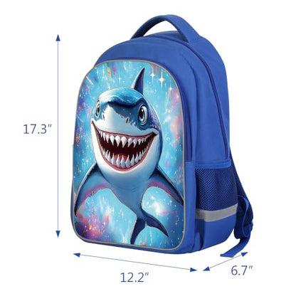 ZRENTAO Kids Backpack, 3D Reflective Cartoon, 600D Polyester & Dual Zippers, 17" Bookbag with Ergonomic Design for boys & girls age 6-18, Schark Space Style for school Children Kids - color: 03#shark