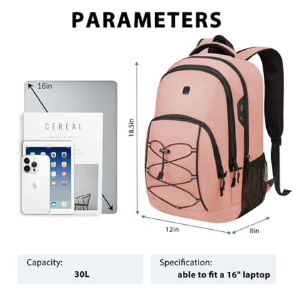 Goloni Laptop Backpack for Men Women, 17 Inch Travel Backpack with USB Charging Port, Water Resistant Lightweight Backpack with Compartments, 30L Casual Daypack,Pink - color: Pink
