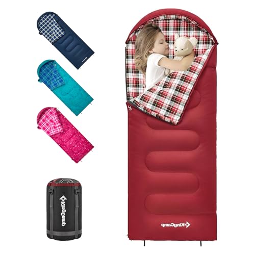 KingCamp 45°F Kids Sleeping Bag, Lightweight Waterproof & Compact Flannel Sleeping Bags Cold Weather & Warm Youth Essentials Gear Accessories for Camping, Fits 10-12 Children up to 4'7"-5'5" Tall - color: 8.6°F ~44.6°F Red Right