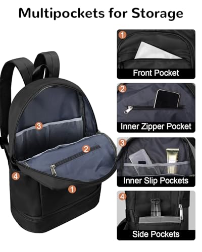 28L Small Gym Backpack with Shoe Compartment for Men, Lightweight Sports Backpack with Wet Pocket, Black - color: Black