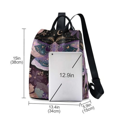 MNSRUU Goth Backpack Womens, Anti-Theft Womens Backpack Travel Handbags Shoulder Bag Mauve Moths Carry On Ladies Rucksack Fashion Casual Daypack, Hairball Pendant - color: Moths I18597