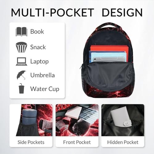 Custom Boys Backpack, Personalized Kids Hockey School Bag with Name - 17" Cool Ice Hockey Bookbag for Elementary Middle Students - color: Red