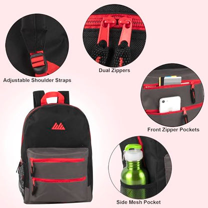 Summit Ridge Colorful Big Backpack for School Kids, Multi Pocket Backpack for Elementary, Middle School Girls, Boys with Padded Straps (Black/Red) - color: Black/Red