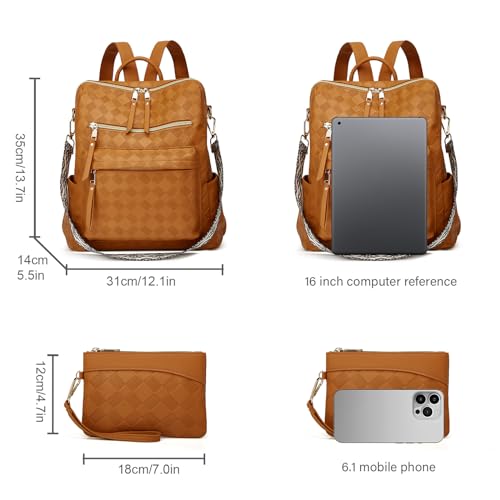 Makes Backpack Purse for Women PU Leather Travel Satchel Handbag Convertible Design Bag with Purse 2 Piece - color: Brown Square