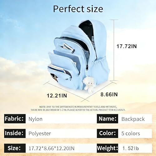 JARKJARD Cute School Backpack for Kids Teen Girls Aesthetic Lightweight Large Capacity Bookbag College Students School Bag Casual Travel Solid Color Daypack（Blue） - color: Blue