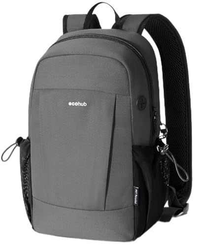 ECOHUB Mini Anti-Theft RFID Backpack for Women and Men, Water-Resistant, Lightweight Travel Daypack with iPad Sleeve, Key Holder, 9 Pockets, Daily Short Trips, Grey - color: Grey