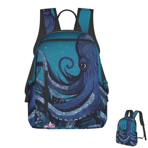 Blue octopus tentacles illustration Travel Backpack for Men & Women 14 inch Laptop Backpack Waterproof Work Back Pack - color: Blue Octopus Tentacles Illustration
