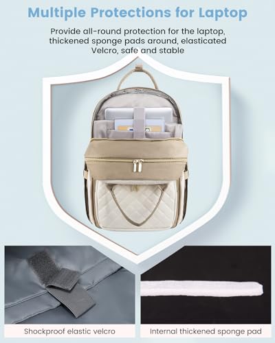 LOVEVOOK Laptop Backpack for Women with Laptop Compartment,Fits 17" Laptop - color: D-khaki-beige, size: 17-Inch(separate laptop compartment)