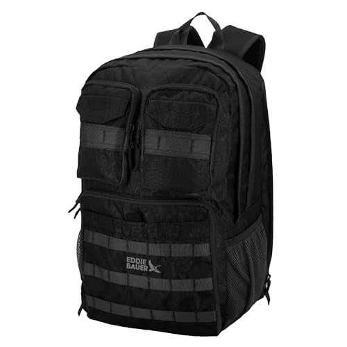 Eddie Bauer Cargo Tactical Backpack | Adventure | Heavy Duty | Outdoor | Water Resistant | 600D Polyester - Black - color: Black