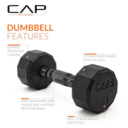 CAP Barbell Coated Dumbbell Weight | Multiple Options Pairs & Sets - size: 8 lb - Pair, style: 12-Sided - Black Handle