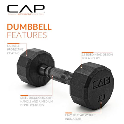 CAP Barbell Coated Dumbbell Weight | Multiple Options Pairs & Sets - size: 8 lb - Pair, style: 12-Sided - Black Handle