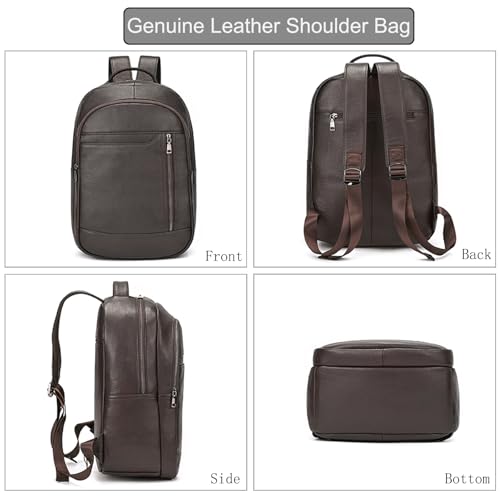 LUUFAN Genuine Leather Backpack for Men, Casual Shoulder Bag Multi Pockets Daypack 15.6 Inch Laptop Bag for Travel Business Outdoor, Brown - color: 8016-brown