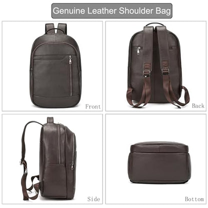 LUUFAN Genuine Leather Backpack for Men, Casual Shoulder Bag Multi Pockets Daypack 15.6 Inch Laptop Bag for Travel Business Outdoor, Brown - color: 8016-brown