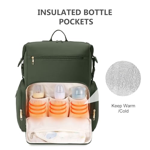 CEI-CEI Neoprene Diaper Bag Backpack Large Newborn Baby Maternity Bags Waterproof Travel Backpack for Mom Dad with Insulated Pockets,Changing Pad - color: Green