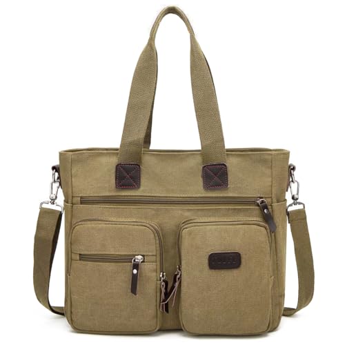 ToLFE Women Top Handle Satchel Handbags Shoulder Bag Messenger Tote Bag Purse Crossbody Bag Travel Work Tote Bag - color: New-khaki1, size: Double handles with 9.1" drop