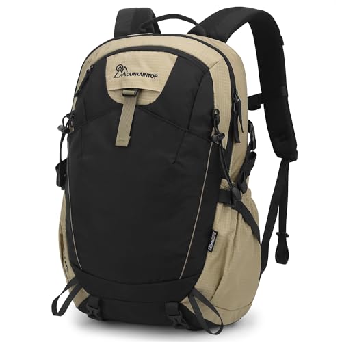 MOUNTAINTOP 30L Hiking Backpack,Men Women Camping Backpack,Lightweight Trekking Travel Backpacks for Climbing Skiing Cycling - color: Black&khaki-30l, size: 30L
