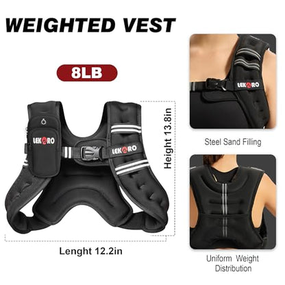 Weighted Vest for Men Women, No-Bounce 6LB 8LB 12LB 16LB 20LB 25LB 30LB Weights Vest with Adjustable Buckles & Reflective Stripes | Weight Vest for Walking Running Hiking Workout - color: 8lbs