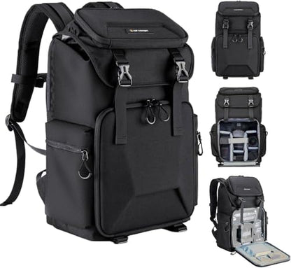 K&F CONCEPT Camera Backpack, Hard Shell Camera Bag, Large Capacity Photography Backpack with 15.6" Laptop Compartment & Tripod Holder & Rain Cover - color: Black