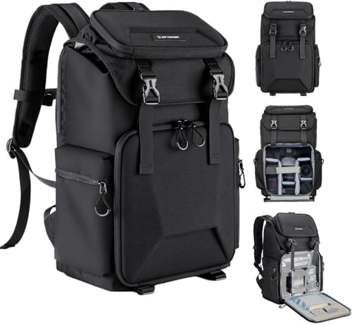 K&F CONCEPT Camera Backpack, Hard Shell Camera Bag, Large Capacity Photography Backpack with 15.6" Laptop Compartment & Tripod Holder & Rain Cover - color: Black