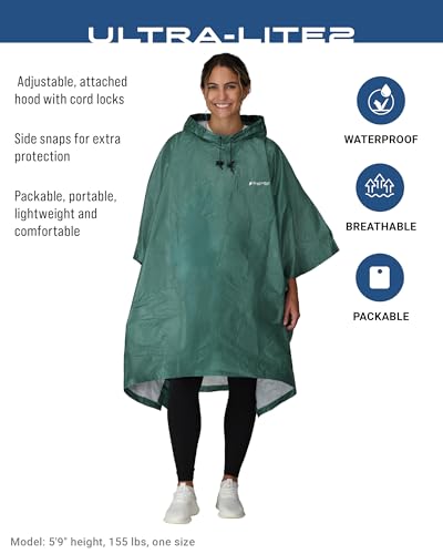 FROGG TOGGS Ultra-lite2 Waterproof, Breathable Rain Poncho, Adult and Youth Sizes - color: Dark Green, style: Adult