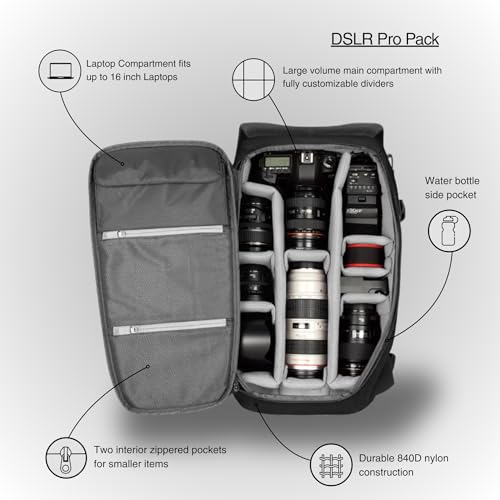 Incase DSLR BackPack with Durable 840D Nylon - 26L Weather Resistant Camera Bag designed for Photographers and Videographers, Customizable Dividers to Secure all Equipment, Quick Access Pocket - Black