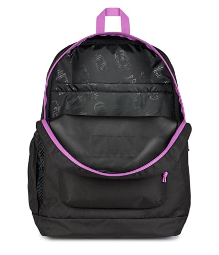 JanSport Cross Town Plus Backpack - Large Main Compartment, Side Water Bottle Pocket, 15-Inch Padded Laptop Sleeve - Color Blocked - Black - color: Color Blocked Black/Digital Fuchsia/D