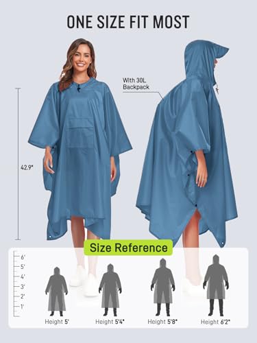 SaphiRose Extra Thick Hooded Rain Poncho Double Layer Waterproof Raincoat Jacket for Men Women Adults - color: Haze Blue