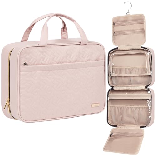 NISHEL Travel Toiletry Bag for women, Portable Hanging Organizer for Family-Sized Shampoo, Conditioner, Brushes Set, Makeup Accessories, Extra Large Size, Pink - color: Pink, size: Extra-Large