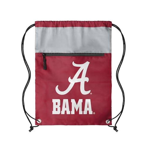 FOCO NCAA Officially Licensed Unisex Team Color Collage Primary Logo Wordmark Drawstring Backpack With Zippered Pocket - Alabama Crimson Tide - color: Alabama Crimson Tide