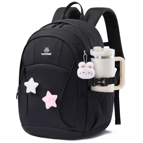 LOVEVOOK School Backpack for Teen Girls & Kids, Lightweight Large Capacity Waterproof Bookbag with 15.6" Laptop Compartment, Cute Ergonomic Bag for Elementary Middle School Students - color: Black, size: 15.6 inch