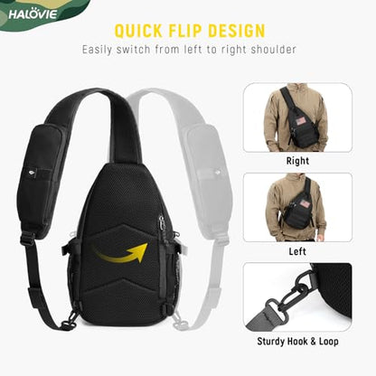 HALOVIE Crossbody Sling Bag Anti Theft RFID Sling Backpack Lightweight Travel Hiking EDC Tactical Chest Shoulder Pack Gift for Men - color: Black