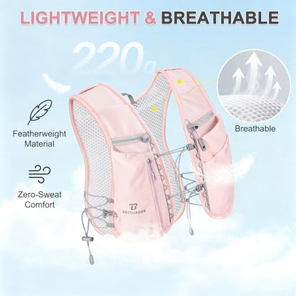 BECOJADDE 5L Running Vest for Women, Hydration Backpack Lightweight & Breathable for Trail Running, Marathon, Hiking, Cycling - color: Pink