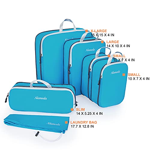 Compression Packing Cube Set 6-Piece Space-Saving Organizer with Laundry Bag for Carry-On Luggage Backpacks Suitcases, Blue - color: Blue