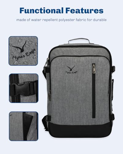 Hynes Eagle 38L Flight Approved Backpack Carry On Travel Bag for Men Women - color: Black Grey-n