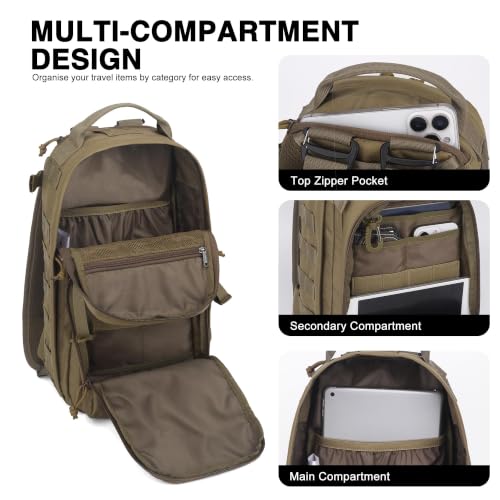 Mardingtop Small Tactical Backpack,Molle Military Rucksack Daypack for Hiking Traveling,15L Sling bag，Crossbody Bag for men - color: Wolf Brown-15l