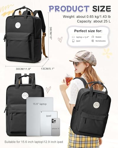 BJLFS Large Black Backpack for Women, Classic Basic Waterproof High School Bookbag, Lightweight Casual Travel Daypack, College Backpack Men, Middle School Bag for Girls Boys - color: Large Black