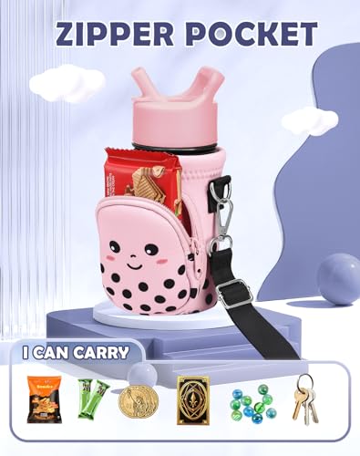 Miss Adola Water Bottle Carrier with Strap - Insulated Kids Water Bottle Holder for Boys Girls Bottle Bag for 10-18Oz - color: Milk Tea