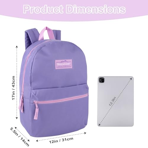 Trail maker Classic 17 inch Backpacks with Adjustable Padded Straps | School Backpacks for Girls, Boys (Purple) - color: Purple