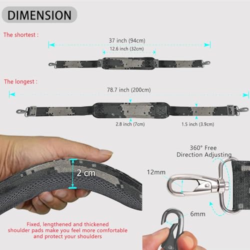 ZINZ 79 inch Shoulder Strap, Extra-thick Fixed Cushion Pad and Dual Clasps Universal Replacement Strap with Metal Swivel Hooks for Laptop Bags, Luggage Bags, Camera, Crossbody(Camouflage Gray) - color: Camouflage Gray