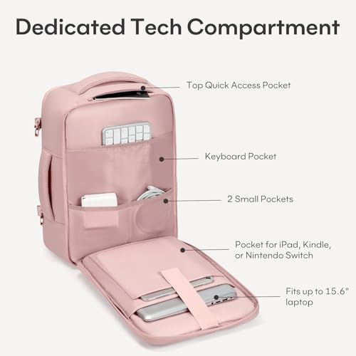 mibasies 30L Travel Backpack for Women & Men: Flight Approved Carry On Backpack, TSA Personal Item Bag with Water Bottle Pocket, Weekender Essentials Backpacks fits 15.6" Laptop - Pink - color: Pink, size: Large