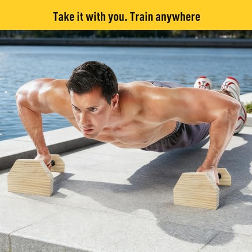 Push-up Stand, Wooden Parallettes Bars for Handstand Training, Solid Push Up Bars & Calisthenics Bar, with Non-Slip strap, Exercise Home Workout Equipment for Men Strength Training