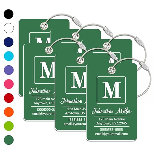 Personalized Luggage Tag | 6 Pack | Custom Luggage Tags for Suitcases | Kids Backpack Tag | 10 Color Options & Choose Font, Font Color - color: Green, size: 6 pack - Large