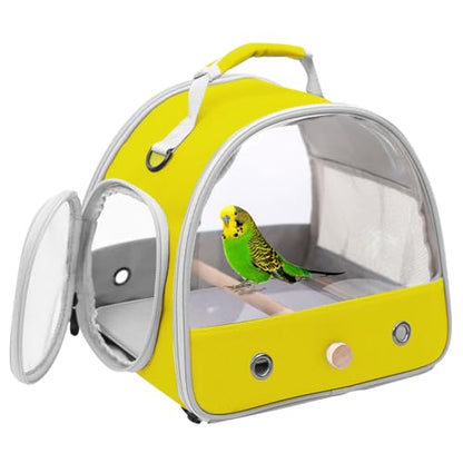 Bird Carrier, Portable Small Bird Parrot Parakeet Carrier with Standing Perch and Stainless Steel Tray, Side Access Window Collapsible (Yellow, Clear Windows) - color: Yellow