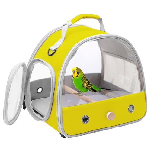 Bird Carrier, Portable Small Bird Parrot Parakeet Carrier with Standing Perch and Stainless Steel Tray, Side Access Window Collapsible (Yellow, Clear Windows) - color: Yellow