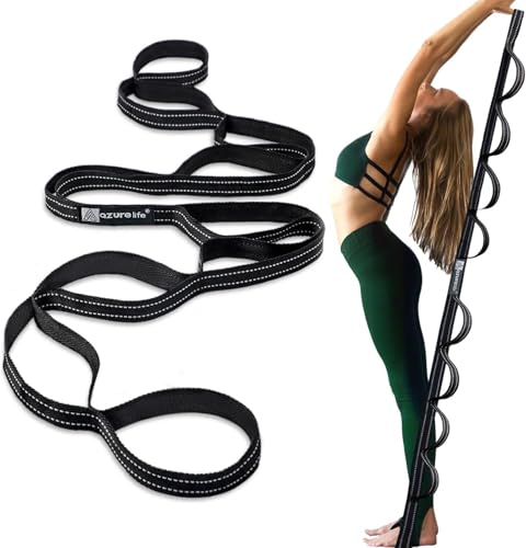 Stretching Strap Yoga Strap Therapy for Home Workout, Exercise, Pilates and Gymnastics, 10 Loops Non-Elastic Stretch Bands - color: Black