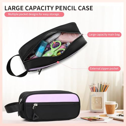 CYOQX 3PCS School Backpack for Girls with Lunch Box Teen Girl Backpack Set Elementary Middle High School Bag Large Cute Bookbags Kids Book Bag - color: Black Purple 3pcs