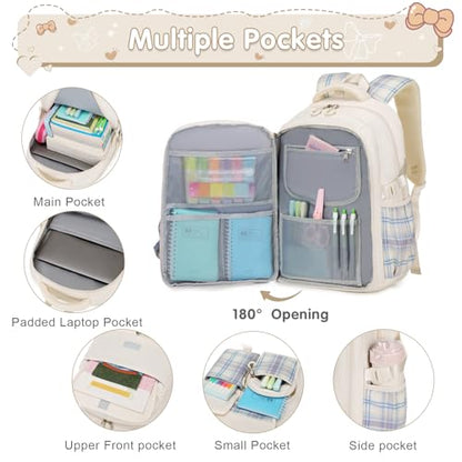 ACESAK Girls Backpack - 3PCS Backpack for Girls Cute School Backpacks for Kindergarten Elementary Preschool Middle Kids School Bags with Lunch Box Pencil Case Set (Beige) - color: Beige