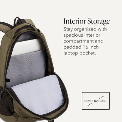SwissGear 5505 Cecil 16” Laptop Backpack Olive – Daily Laptop Bag with Gear Attachment Options – Multiple Organizer Pockets & Padded Shoulder Straps - color: Olive